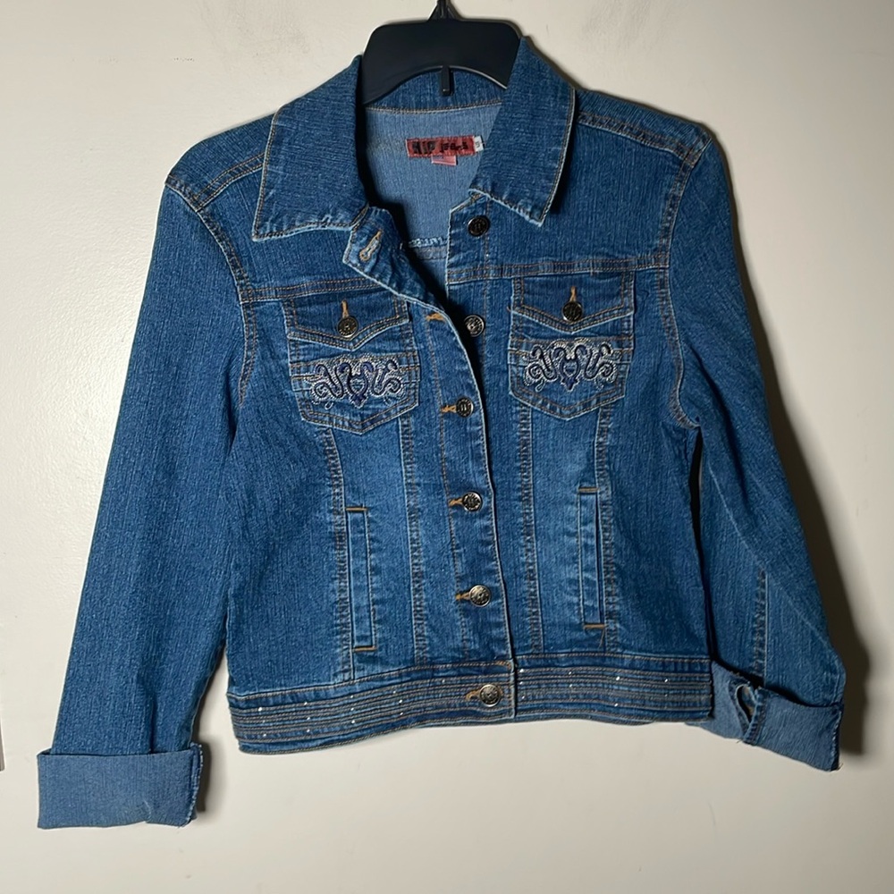 Hip Jeans Jean Jacket embroidery embellished Y2K USA Jrs 5, S